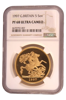 1997 Proof Gold £5 Coin Quintuple Sovereign NGC PF68