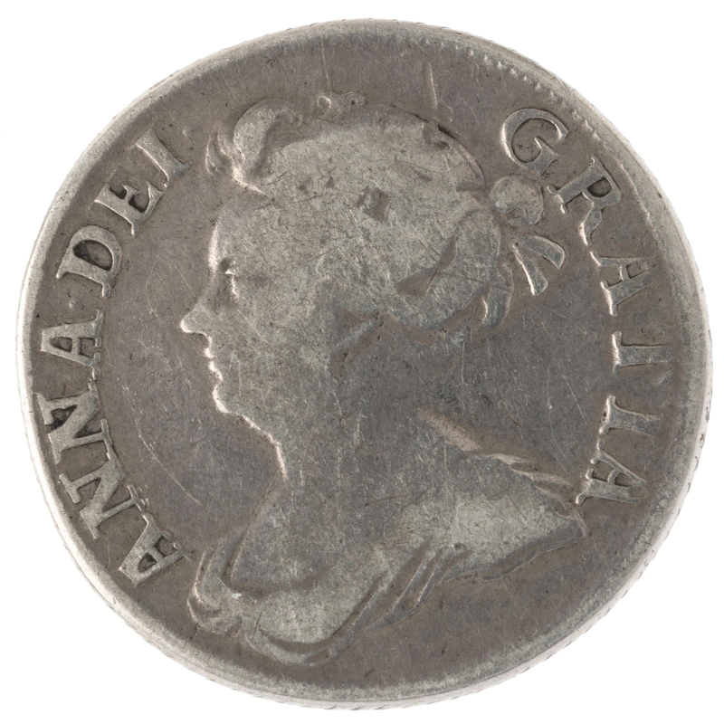 1709 Silver Shilling Coin Queen Anne Fine
