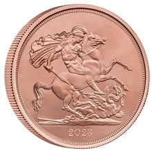 2023 Gold £5 Coin Quintuple Sovereign King Charles III Coronation Brilliant Uncirculated Boxed