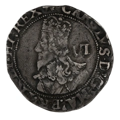 1638-1639 Silver Sixpence Coin Charles I Hammered Anchor