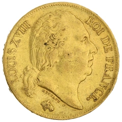 1818 French 20 Francs Gold Coin Louis XVIII Bare Head W