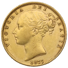 1877 Gold Sovereign Coin Queen Victoria Young Head Shield Back Sydney