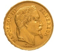 1869 French 20 Francs Gold Coin Napoleon III Laureate Head A