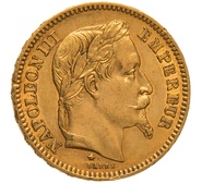 1861 French 20 Francs Gold Coin Napoleon III Laureate Head A