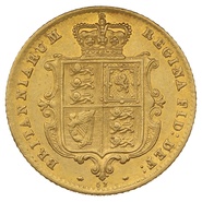 1865 Gold Half Sovereign Queen Victoria Young Head Shield Back