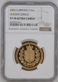 2002 Proof £2 Coin Gold Double Sovereign NGC PF70