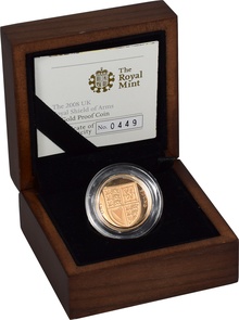 2008 Proof Gold £1 Pound Coin UK Royal Arms Shield Boxed