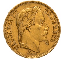 1870 French 20 Francs Gold Coin Napoleon III Laureate Head BB
