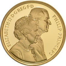 1997 Proof Gold £5 Coin Quintuple Sovereign Golden Wedding Anniversary of Her Majesty the Queen