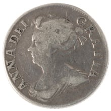 1709 Silver Shilling Coin Queen Anne Fine