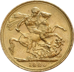 1880 Gold Sovereign Coin Queen Victoria Young Head