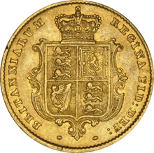 1858 Gold Half Sovereign Queen Victoria Young Head Shield Back NGC AU53