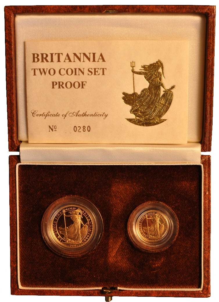 1988 Proof Gold Britannia 2 Coin Set Boxed