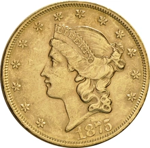 1875 $20 Gold Coin Double Eagle Liberty Head Philadelphia