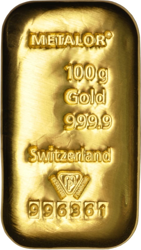 Metalor 100 Gram Gold Bar (Cast)
