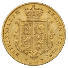 1858 Gold Half Sovereign Queen Victoria Young Head Shield Back