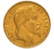 1868 French 20 Francs Gold Coin Napoleon III Laureate Head BB