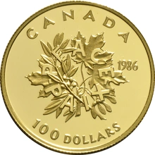 Canadian 1986 $100 1/2oz Proof Gold Coin Peace Paix Over Branches Boxed