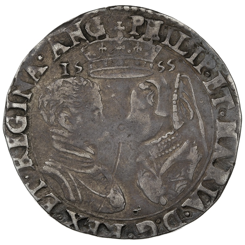 1555 Silver Shilling Coin Philip and Mary Hammered
