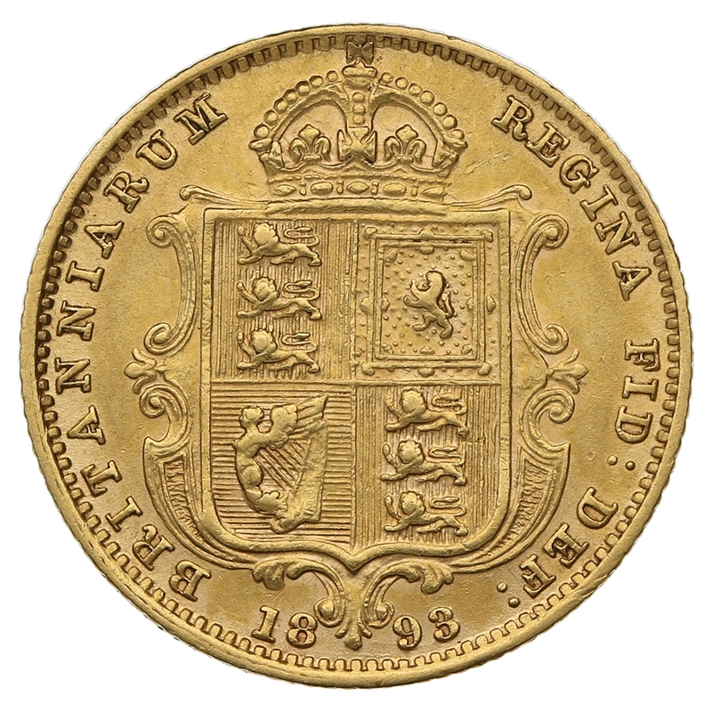 1893 Gold Half Sovereign Queen Victoria Jubilee Head Shield Back