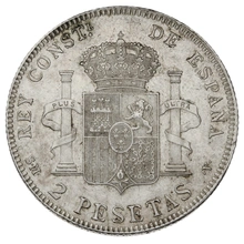 1905 Alfonso XIII Silver 2 Pesetas