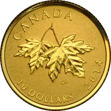 2014 $10 Pure Gold Coin Maple Leaves 1/4oz Boxed
