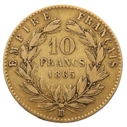 1865 French 10 Francs Gold Coin Napoleon III Laureate Head Large BB