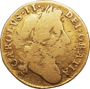1684 Gold Half Guinea Coin Charles II Fine