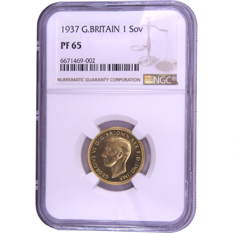 1937 Proof Gold Sovereign Coin George VI NGC PF65