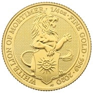 2020 1/4oz White Lion of Mortimer Gold Coin Queen's Beasts NGC MS70