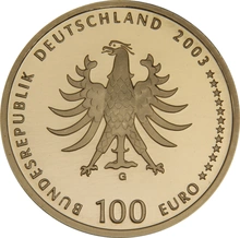 Proof German 100 Euro Gold Coin 2003 UNESCO Weltkulturerbestadt Quedlinburg Boxed
