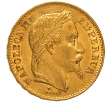 1869 French 20 Francs Gold Coin Napoleon III Laureate Head BB