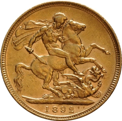 1892 Gold Sovereign Coin Queen Victoria Jubilee Head PCGS AU58