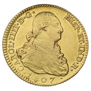 1807 Spanish 2 Escudos Gold Coin Charles IV