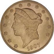 1907 $20 Gold Coin Double Eagle Liberty Head Denver NGC MS64