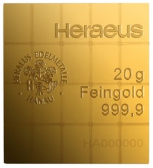 20 x 1g Gold Bar Heraeus CombiBar