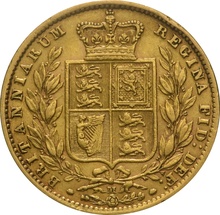 1872 Gold Sovereign Coin Queen Victoria Young Head Shield Back Melbourne