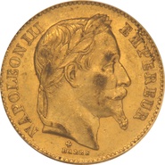 1868 20 French Francs - Napoleon III Laureate Head - A PCGS MS62