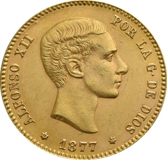 Spanish 25 Pesetas Gold Coin Alfonso XII Young Head