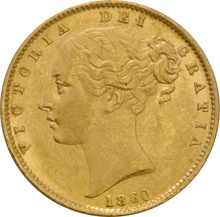 1860 Gold Sovereign Coin Queen Victoria Young Head Shield Back Tall 0