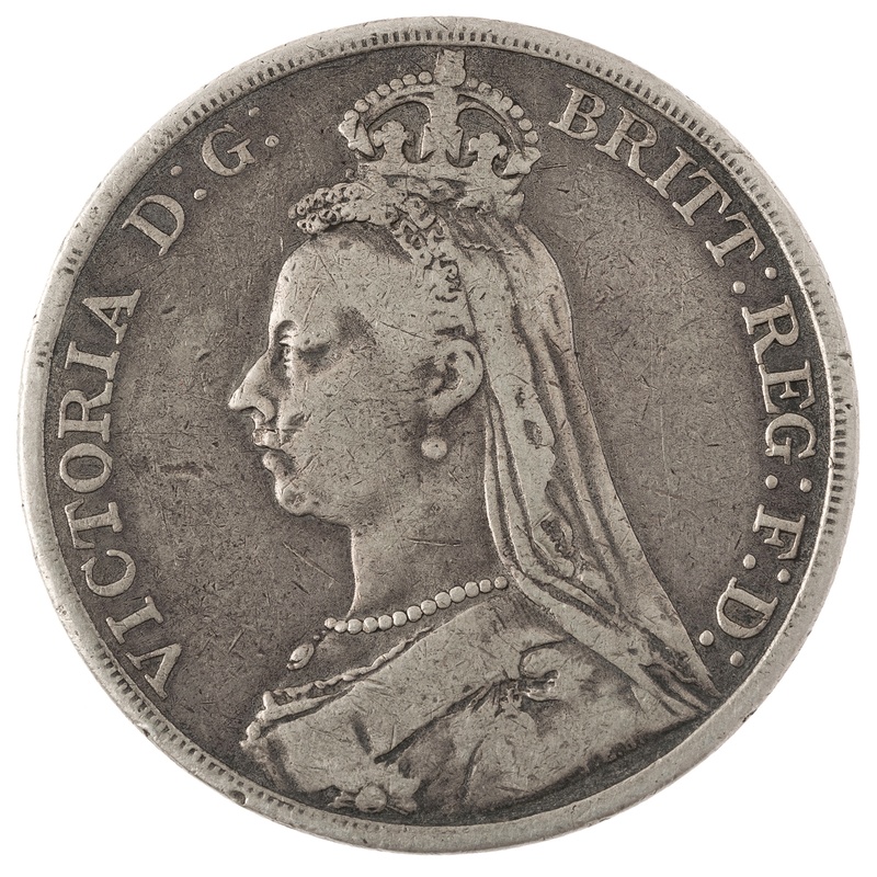 1890 Silver Crown Coin Queen Victoria Jubilee Head Fine