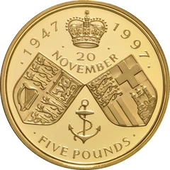 1997 Proof Gold £5 Crown Coin Golden Wedding Anniversary of Her Majesty the Queen