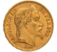 1867 French 20 Francs Gold Coin Napoleon III Laureate Head A