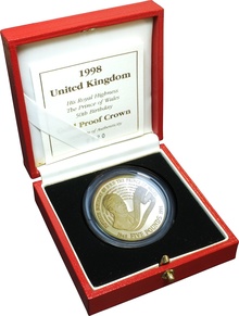 1998 Proof £5 Gold Crown Coin Prince Charles 50th Birthday Boxed
