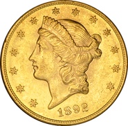 1892 $20 Gold Coin Double Eagle Liberty Head San Francisco