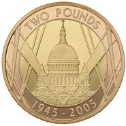 2005 Proof £2 Coin Gold Double Sovereign 60th Anniversary WWII 1945