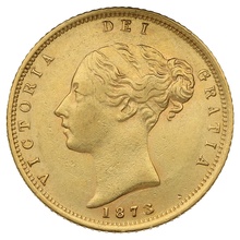 1873 Gold Half Sovereign Queen Victoria Young Head Shield Back