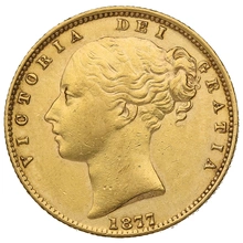 1877 Gold Sovereign Coin Queen Victoria Young Head Shield Back Sydney NGC AU58