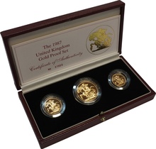 1987 Proof Gold Sovereign 3 Coin Set Boxed