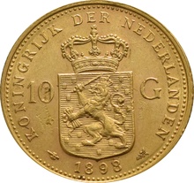 Dutch 10 Guilders Gold Coin Wilhelmina Coronet Head 1898